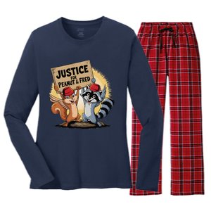 Peanut Squirrel & Fred Raccoo Justice For Peanut Wanted Women's Long Sleeve Flannel Pajama Set 