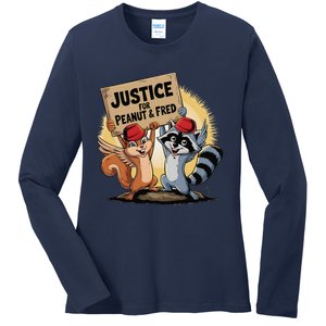 Peanut Squirrel & Fred Raccoo Justice For Peanut Wanted Ladies Long Sleeve Shirt