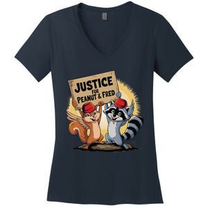 Peanut Squirrel & Fred Raccoo Justice For Peanut Wanted Women's V-Neck T-Shirt