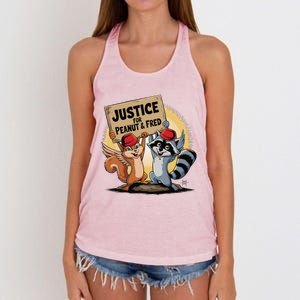 Peanut Squirrel & Fred Raccoo Justice For Peanut Wanted Women's Knotted Racerback Tank