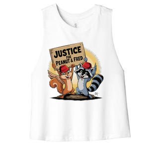 Peanut Squirrel & Fred Raccoo Justice For Peanut Wanted Women's Racerback Cropped Tank