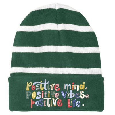 Positive Spring Flowers Striped Beanie with Solid Band