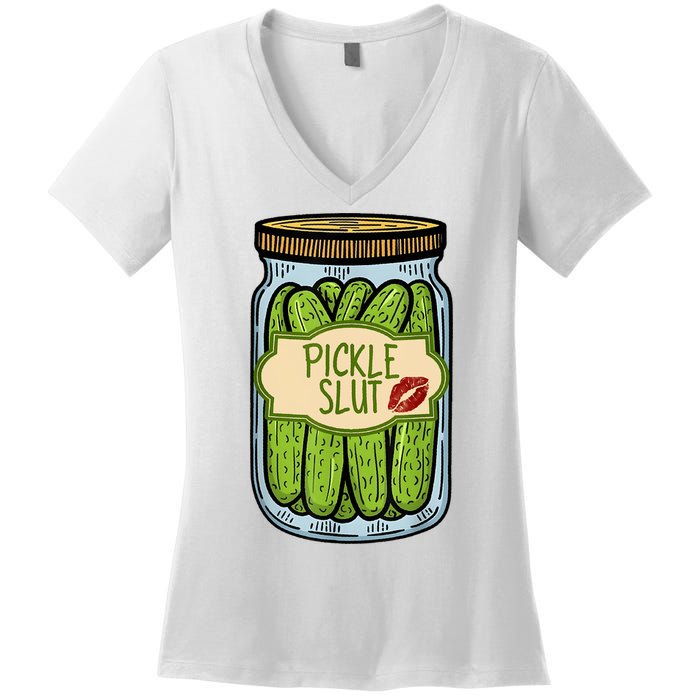 Pickle Slut Funny Pickle Slut Who Loves Pickles Apaprel Women's V-Neck T-Shirt