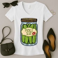 Pickle Slut Funny Pickle Slut Who Loves Pickles Apaprel Women's V-Neck T-Shirt