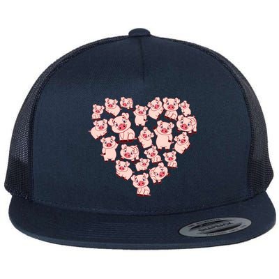 Pig Shirts For Women Girl Heart Shape Poses Cute Pig Flat Bill Trucker Hat