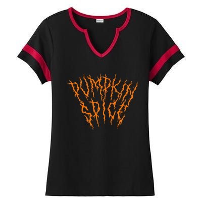 Pumpkin Spice Funny Heavy Doom Black Metal Music Halloween Ladies Halftime Notch Neck Tee