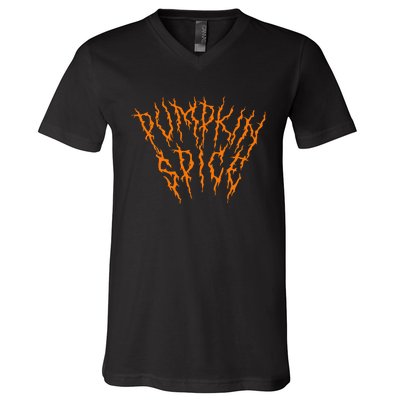 Pumpkin Spice Funny Heavy Doom Black Metal Music Halloween V-Neck T-Shirt