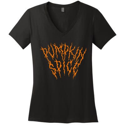 Pumpkin Spice Funny Heavy Doom Black Metal Music Halloween Women's V-Neck T-Shirt