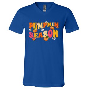 Pumpkin Season Fall Halloween Thanksgiving Groovy Retro Gift V-Neck T-Shirt