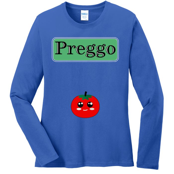 Preggo Sauce Funny Maternity Halloween Costume Tomato Sauce Ladies Long Sleeve Shirt