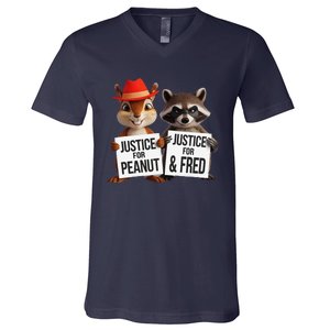 Peanut Squirrel & Fred Raccoo Justice For Peanut Wanted V-Neck T-Shirt