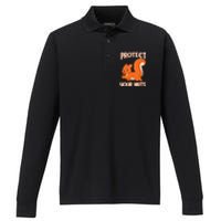 Perfect Squirrel Funny Squirrel Protect Your Nuts Performance Long Sleeve Polo