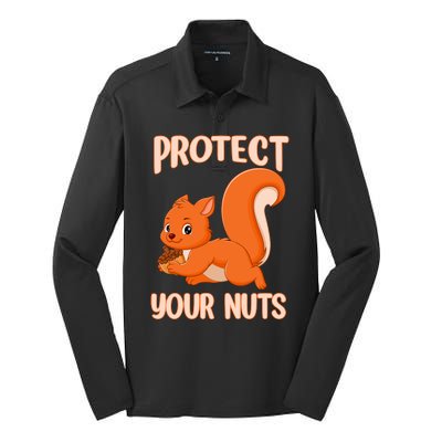 Perfect Squirrel Funny Squirrel Protect Your Nuts Silk Touch Performance Long Sleeve Polo