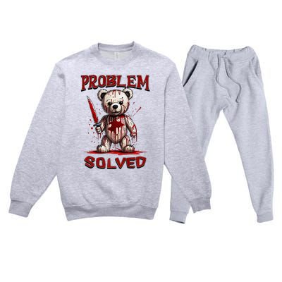 Problem Solved Funny Teddy Bear Halloween Premium Crewneck Sweatsuit Set