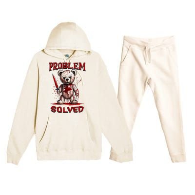 Problem Solved Funny Teddy Bear Halloween Premium Hooded Sweatsuit Set