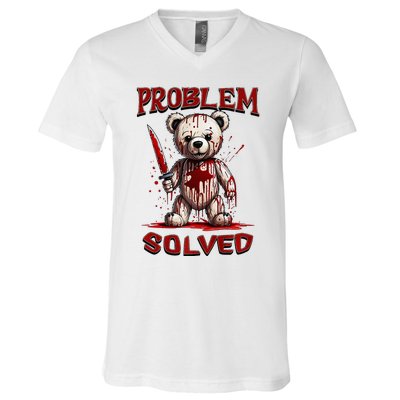 Problem Solved Funny Teddy Bear Halloween V-Neck T-Shirt