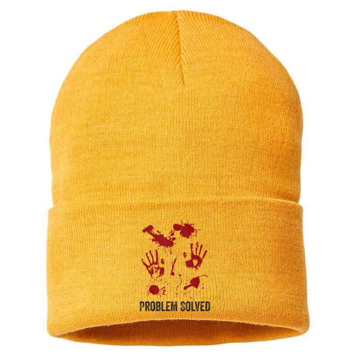 Problem Solved Funny Gory Halloween Dark Humour Sustainable Knit Beanie