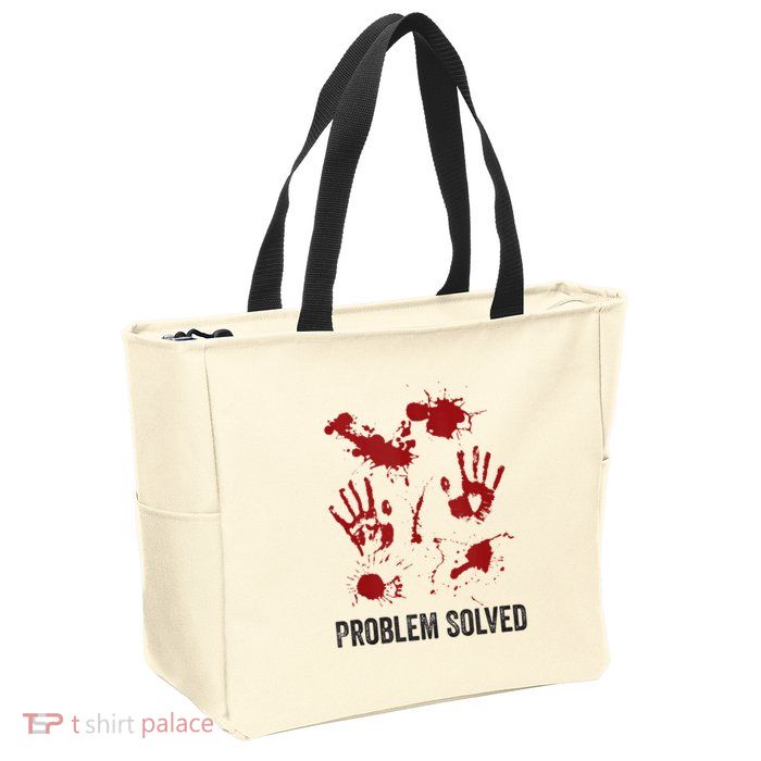 Problem Solved Funny Gory Halloween Dark Humour Zip Tote Bag