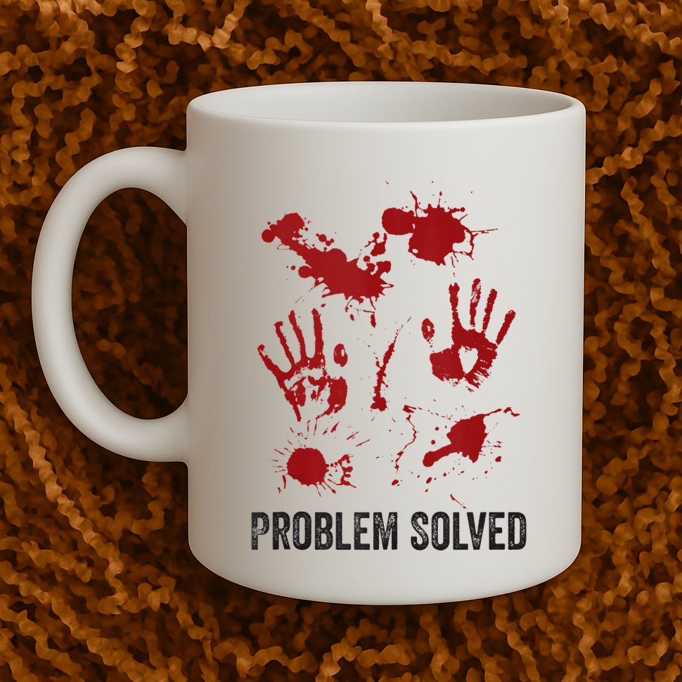 Problem Solved Funny Gory Halloween Dark Humour Mug