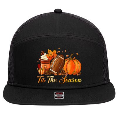 Pumpkin Spice Football Tis The Season Fall Thanksgiving 7 Panel Mesh Trucker Snapback Hat