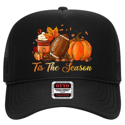 Pumpkin Spice Football Tis The Season Fall Thanksgiving High Crown Mesh Back Trucker Hat