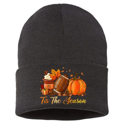 Pumpkin Spice Football Tis The Season Fall Thanksgiving Sustainable Knit Beanie