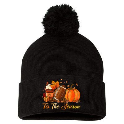 Pumpkin Spice Football Tis The Season Fall Thanksgiving Pom Pom 12in Knit Beanie