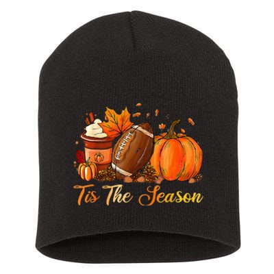 Pumpkin Spice Football Tis The Season Fall Thanksgiving Short Acrylic Beanie