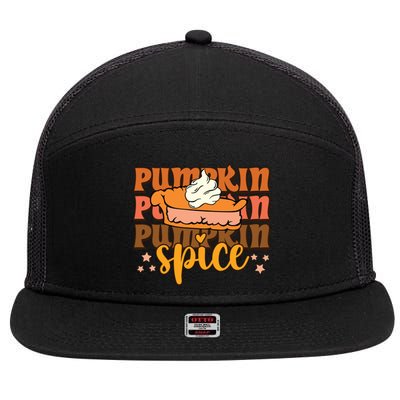 Pumpkin Spice Fall Vibes Autumn Season Thanksgiving Pumpkin Spice Funny 7 Panel Mesh Trucker Snapback Hat