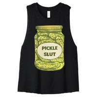 pickle slut funny canned pickles Women's Racerback Cropped Tank