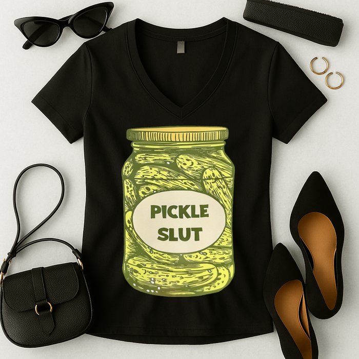 pickle slut funny canned pickles Women's V-Neck T-Shirt