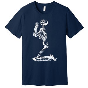 Praying Skeleton Funny Cool Morbid Prayer Design Premium T-Shirt