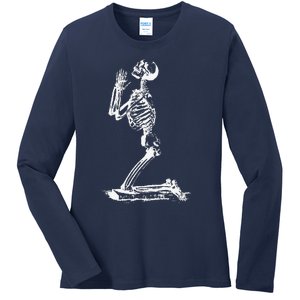 Praying Skeleton Funny Cool Morbid Prayer Design Ladies Long Sleeve Shirt