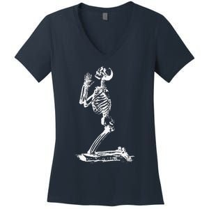 Praying Skeleton Funny Cool Morbid Prayer Design Women's V-Neck T-Shirt