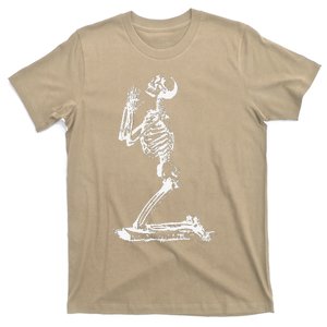 Praying Skeleton Funny Cool Morbid Prayer Design T-Shirt