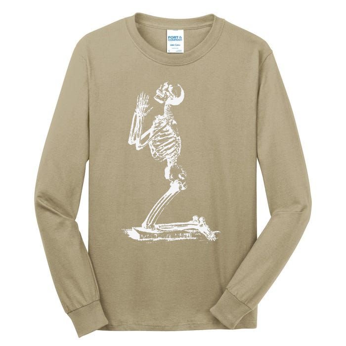 Praying Skeleton Funny Cool Morbid Prayer Design Tall Long Sleeve T-Shirt