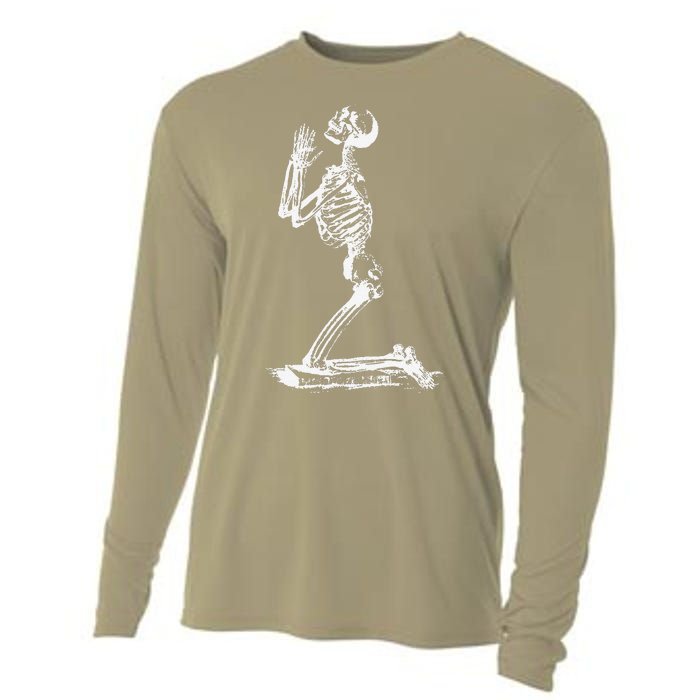 Praying Skeleton Funny Cool Morbid Prayer Design Cooling Performance Long Sleeve Crew