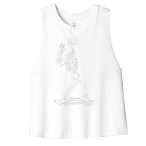 Praying Skeleton Funny Cool Morbid Prayer Design Women's Racerback Cropped Tank