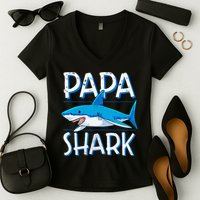 Papa Shark Family Matching Dad Daddy Jawsome Women's V-Neck T-Shirt