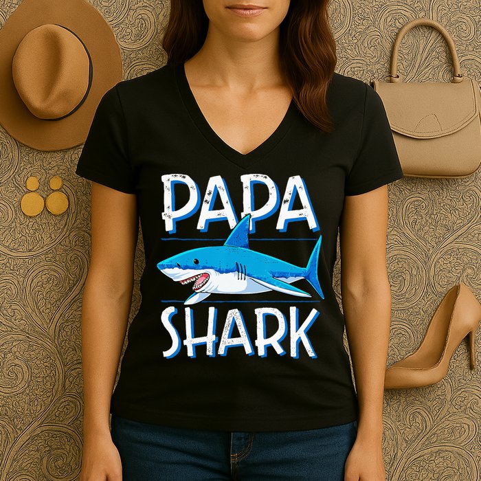 Papa Shark Family Matching Dad Daddy Jawsome Women's V-Neck T-Shirt
