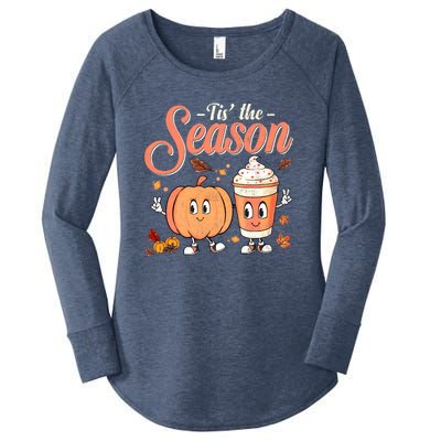 Pumpkin Spice Football Tis The Season Fall Thanksgiving Gift Women's Perfect Tri Tunic Long Sleeve Shirt