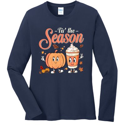 Pumpkin Spice Football Tis The Season Fall Thanksgiving Gift Ladies Long Sleeve Shirt