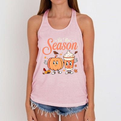 Pumpkin Spice Football Tis The Season Fall Thanksgiving Gift Women's Knotted Racerback Tank