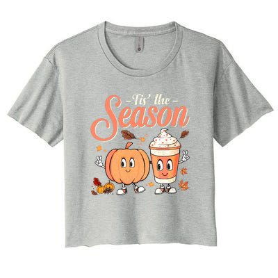 Pumpkin Spice Football Tis The Season Fall Thanksgiving Gift Women's Crop Top Tee