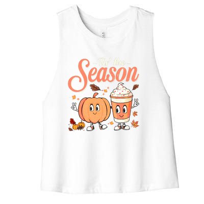 Pumpkin Spice Football Tis The Season Fall Thanksgiving Gift Women's Racerback Cropped Tank