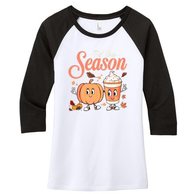 Pumpkin Spice Football Tis The Season Fall Thanksgiving Gift Women's Tri-Blend 3/4-Sleeve Raglan Shirt