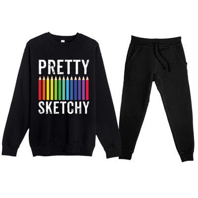 Pretty Sketchy Fun Art Lover Colored Pencils Artists Gift Premium Crewneck Sweatsuit Set