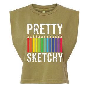 Pretty Sketchy Fun Art Lover Colored Pencils Artists Gift Garment-Dyed Women's Muscle Tee