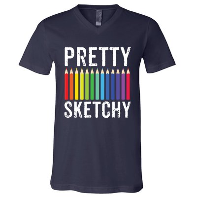 Pretty Sketchy Fun Art Lover Colored Pencils Artists Gift V-Neck T-Shirt