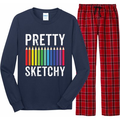 Pretty Sketchy Fun Art Lover Colored Pencils Artists Gift Long Sleeve Pajama Set